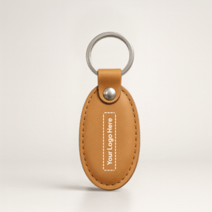 Tan Oval Leather Keychain