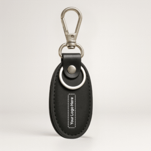 Black Clip Leather Keychain