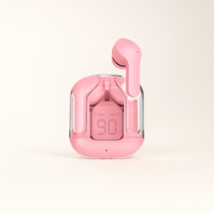Pink Wireless Earbuds with Digital Display