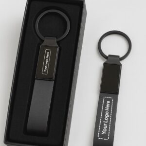 Matte Black Metal Keychain with Leather Strap